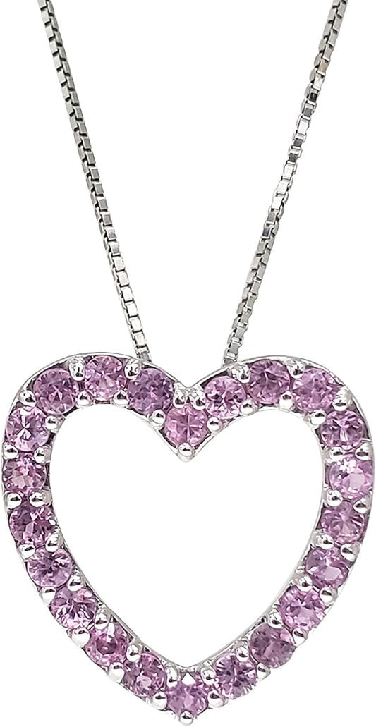 2.25 Carat Natural Round Sapphire Gemstone Heart Shape Pendant Necklace For Women In 925 Sterling Silver With 18" Box Chain