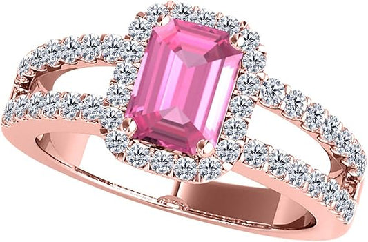 10k Solid Rose Gold Natural Diamond Ring With 2.00 Cttw Natural Pink Topaz And Diamonds By Aone Jewelry (I-J, I1-I2), Best Valentinesday Gift