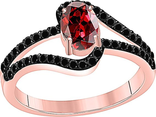 Garnet Gemstone Engagement Rings for Women | 10K Rose, White & Yellow gold 1.45 Carat Red Color Round Cut Prong Setting Genuine Diamond Wedding Jewelry Collection