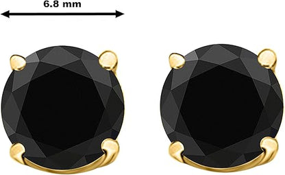 AoneJewelry2.50 CaratsW Round Black Diamond Solitaire Stud Earrings for Women In 14K Yellow Gold Prong-Setting Gemstone Wedding Jewelry Collection