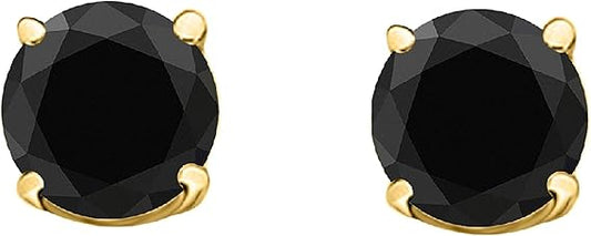 AoneJewelry0.40 CaratsW Round Black Diamond Solitaire Stud Earrings for Women In 14K Yellow Gold Prong-Setting Gemstone Wedding Jewelry Collection