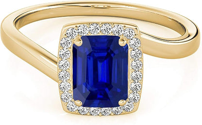 Aonejewelry 10K 1.00 Carat Created Emerald Shape Sapphire And Diamond Ring In Solid Rose, White & Yellow Gold, Best Valentinesday Gift