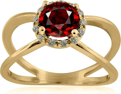 Aonejewelry 0.85 Carat 6MM Round Garnet And Diamond Ring In 10K Solid Rose, White & Yellow Gold, Best Valentinesday Gift