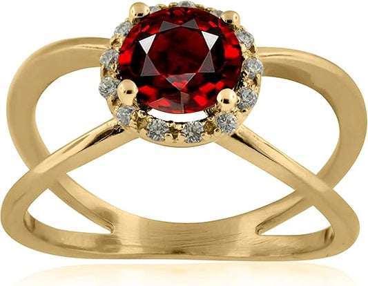 Aonejewelry 0.85 Carat 6MM Round Garnet And Diamond Ring In 10K Solid Rose, White & Yellow Gold, Best Valentinesday Gift