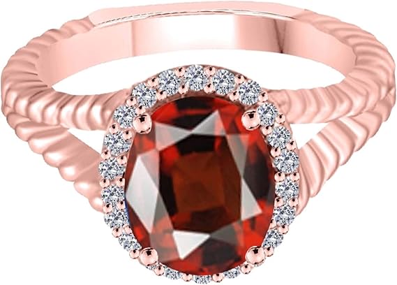 Aonejewelry 10K Diamond And Oval Shape Garnet Ring In Solid Rose, White & Yellow Gold, Best Valentinesday Gift