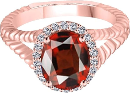 Aonejewelry 10K Diamond And Oval Shape Garnet Ring In Solid Rose, White & Yellow Gold, Best Valentinesday Gift