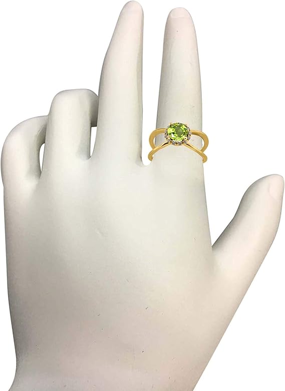 Aonejewelry 0.85 Carat 6MM Round Peridot And Diamond Ring In 10K Solid Rose, White & Yellow Gold, Best Valentinesday Gift