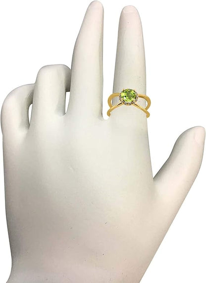 Aonejewelry 0.85 Carat 6MM Round Peridot And Diamond Ring In 10K Solid Rose, White & Yellow Gold, Best Valentinesday Gift