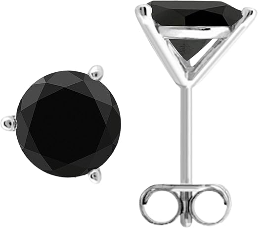 AoneJewelry2.50 CaratsW Round Black Diamond Martini Stud Earrings for Women In 14K White Gold Prong-Setting Gemstone Wedding Jewelry Collection