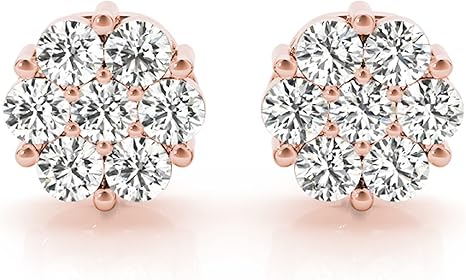 Diamond Earring Studs For Women 0.50 (1/2) Carat Lab Created Brilliant Round 14 Diamonds Studs (E-F, VS2-SI1) In 14K Solid Rose White Yellow Gold By Aone Jewelry