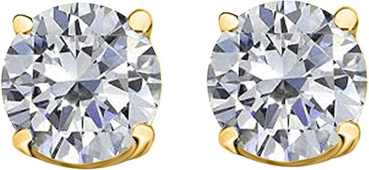 AoneJewelryIGI Certified 0.75 CaratsW Round White Diamond Solitaire Stud Earrings for Women In 14K Yellow Gold Prong-Setting Gemstone Wedding Jewelry Collection