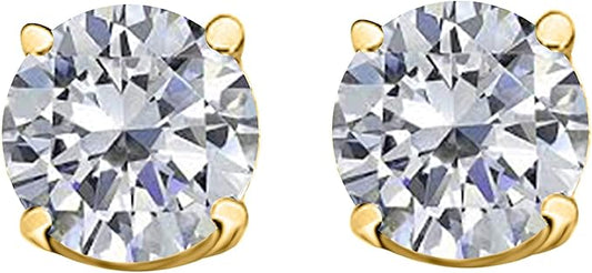 AoneJewelry0.25 CaratsW Round White Diamond Solitaire Stud Earrings for Women In 14K Yellow Gold Prong-Setting Gemstone Wedding Jewelry Collection