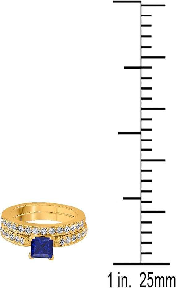 Aonejewelry Engagement Rings for Women 2.15 Carat Princess Shape Sapphire And Diamond Bridal Set Ring In 14K Solid Rose, White & Yellow Gold Wedding Jewelry Collection -Valentines Day Gift for Her