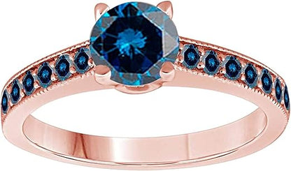 Aonejewelry 1.15 Carat Natural Blue Diamond Engagement Wedding Sparkling Ring Crafted In 10K Solid Rose White And Yellow Gold For Woman, Best Valentinesday Gift