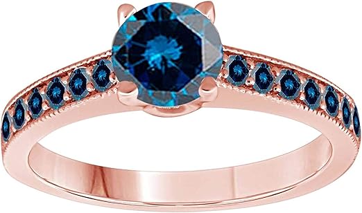 Aonejewelry 1.15 Carat Natural Blue Diamond Engagement Wedding Sparkling Ring Crafted In 10K Solid Rose White And Yellow Gold For Woman, Best Valentinesday Gift