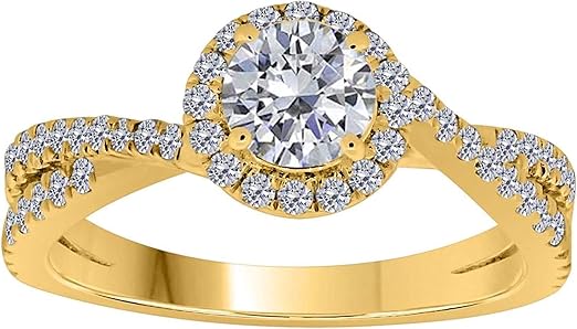 Aonejewelry 1.00 Carat 18K Solid Yellow Gold Diamond Halo Engagement Ring, Best Valentinesday Gift