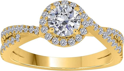 1.00 Carat 14K Solid Yellow Gold Diamond Halo Engagement Ring, Best Valentinesday Gift