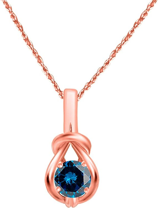 0.50 Carat Natural Blue Diamond Beautiful Knot Design Pendant Necklace For Woman Crafted In 10k Rose White And Yellow Gold With 18" Gold Plated Over 925 Sterling Silver Box Chain