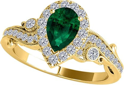 1.00 Carat Pear Shape Emerald Diamond Ring In 10K Solid White & Yellow Gold, Best Valentinesday Gift