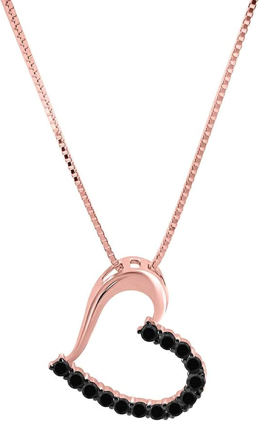 0.65 Carat Natural Black Diamond Stones Heart Shape Elegant Pendant Crafted In Rose Gold Plated Over 925 Sterling Silver For Women With Copmlementary 18" Box Chain