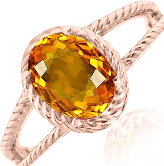 Aonejewelry 1.25 Carat Citrine Oval Shape Ring In 10K Solid Rose, White & Yellow Gold, Best Valentinesday Gift