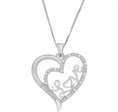 0.10 Carat Round shape Natural Diamond Heart Shape LOVE Pendant For Woman Crafted In 925 Sterling Silver With 18" Gold Plated Over 925 Sterling Silver Box Chain