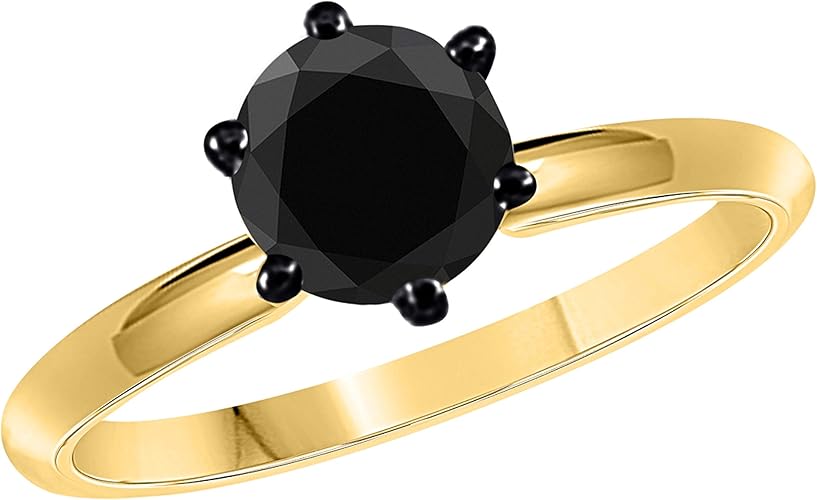 0.50-3.00 Carat 10K Yellow Gold Solitaire Black Diamond Engagement Ring, Best Valentinesday Gift