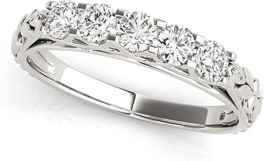 Aonejewelry 1.00 Carat Five Stone disigned Diamond Wedding Band In 10K Solid Rose, White & Yellow Gold, Best Valentinesday Gift