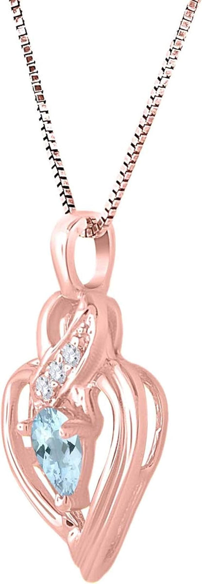 0.25 Carat 5x3 Pear Shape Gemstone And Diamond In Heart Shape Pendant For Woman Crafted In 10k Rose White And Yellow Gold With 18" Gold Plated Over 925 Sterling Silver Box Chain