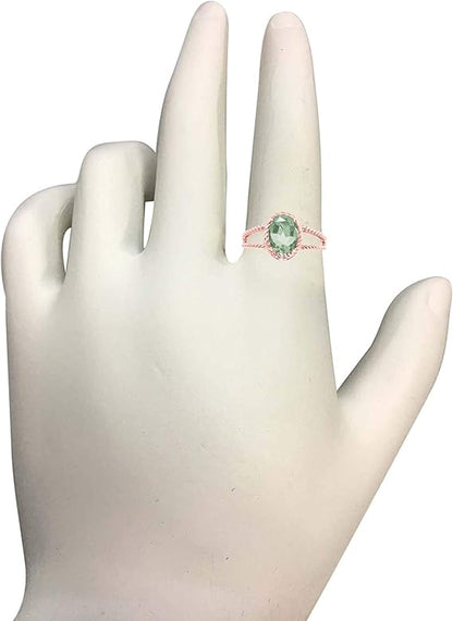 Aonejewelry 1.25 Carat Green Amethyst Oval Shape Ring In 10K Solid Rose, White & Yellow Gold, Best Valentinesday Gift