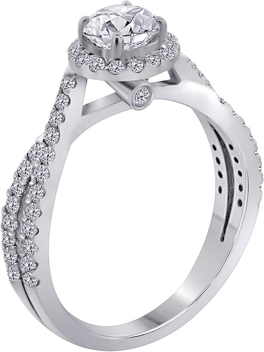 Aonejewelry 1.00 Carat 18K Solid White Gold Diamond Halo Engagement Ring, Best Valentinesday Gift