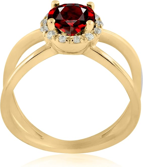 Aonejewelry 0.85 Carat 6MM Round Garnet And Diamond Ring In 10K Solid Rose, White & Yellow Gold, Best Valentinesday Gift