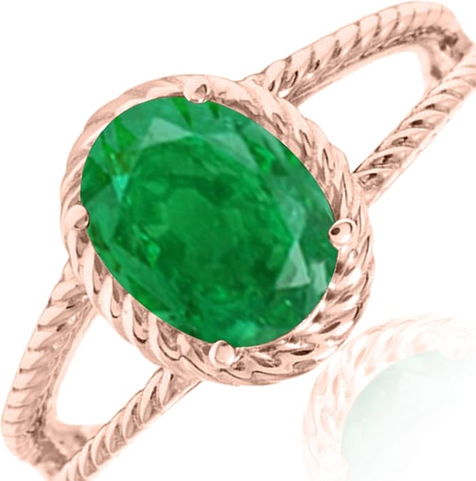 1.25 Carat Created Emerald Oval Shape Ring In 10K Solid Rose, White & Yellow Gold, Best Valentinesday Gift