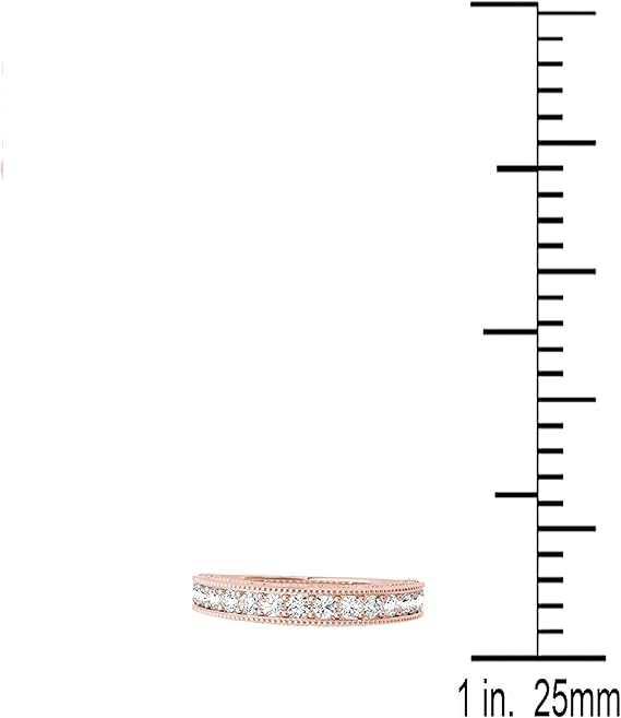 Aonejewelry 0.50 Carat Diamond Milgrained Wedding Band In 10K Solid Rose, White & Yellow Gold, Best Valentinesday Gift