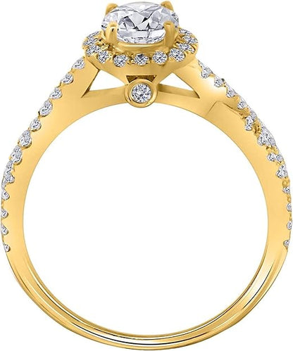 Aonejewelry 1.00 Carat 18K Solid Yellow Gold Diamond Halo Engagement Ring, Best Valentinesday Gift