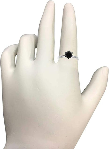 Black Diamond Solitaire Engagement Ring In 10K White Gold (Available In 0.50-3.00 Carat), Best Valentinesday Gift