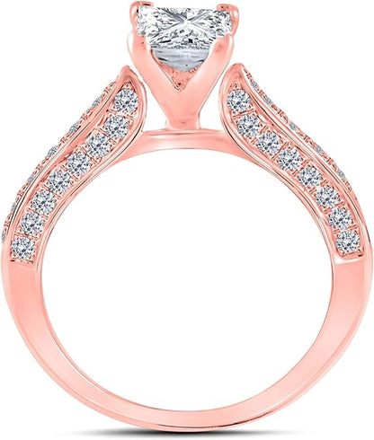 Aonejewelry 1.50 Carat Princess Shape Diamond Bridal Set Engagement Ring In 14K Solid Rose, White & Yellow Gold, Best Valentinesday Gift