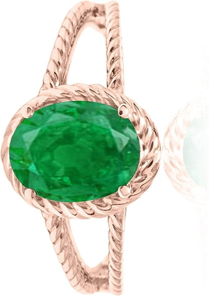 1.25 Carat Created Emerald Oval Shape Ring In 10K Solid Rose, White & Yellow Gold, Best Valentinesday Gift