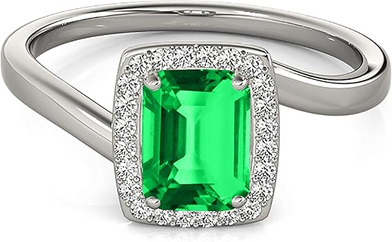 Aonejewelry 1.00 Carat Emerald Shape Created Emerald And Diamond Ring In 10K Solid Rose, White & Yellow Gold, Best Valentinesday Gift