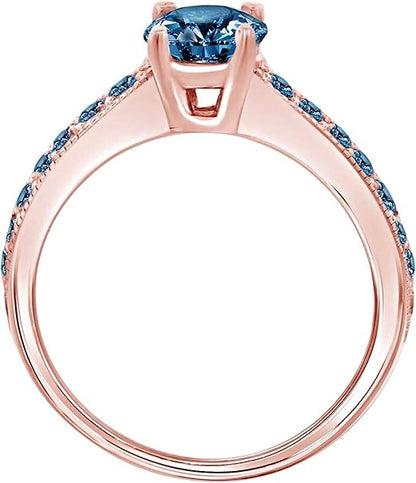 Aonejewelry 1.15 Carat Natural Blue Diamond Engagement Wedding Sparkling Ring Crafted In 10K Solid Rose White And Yellow Gold For Woman, Best Valentinesday Gift