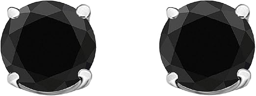 AoneJewelry0.25 CaratsW Round Black Diamond Solitaire Stud Earrings for Women In 14K White Gold Prong-Setting Gemstone Wedding Jewelry Collection