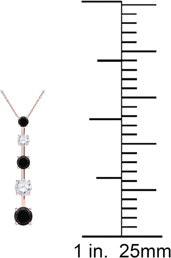 AoneJewelry 2.0 Carat Natural Black & White Diamond In Ascending Design Pendant Necklace For Woman Crafted In 10k Rose White And Yellow Gold With 18" Gold Plated Over 925 Sterling Silver Box Chain