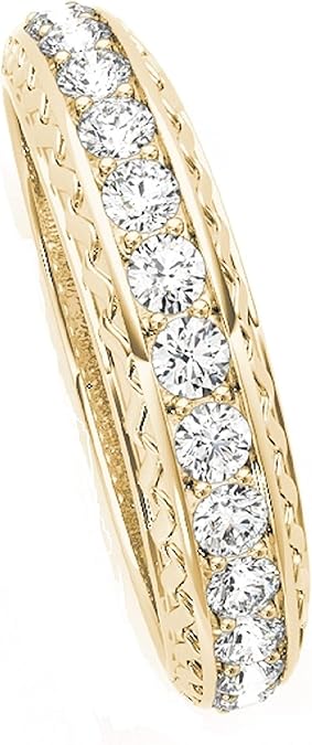 AoneJewelry 1/2 Carat Diamond Wedding Band Finished With 14K Solid Yellow Gold, Best Valentinesday Gift