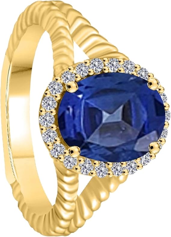 Aonejewelry 1.95 Carat Sapphire And Diamond Ring In 10K Solid Rose, White & Yellow Gold, Best Valentinesday Gift