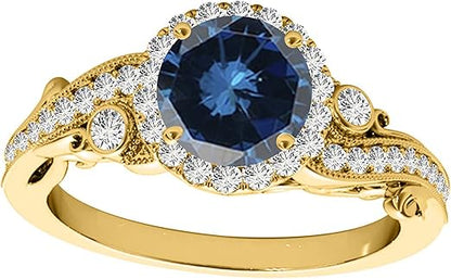 AoneJewelry Diamond Engagement Ring For Women 1.35 Carat Round Shape Blue Diamond Prong Setting 49 Stones Engagement Aniversary Ring In 14K Solid Rose, White & Yellow Gold Collection