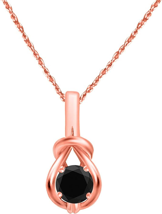 1.0 Carat Natural Black Diamond Beautiful Knot Design Pendant Necklace For Woman Crafted In 10k Rose White And Yellow Gold With 18" Gold Plated Over 925 Sterling Silver Box Chain