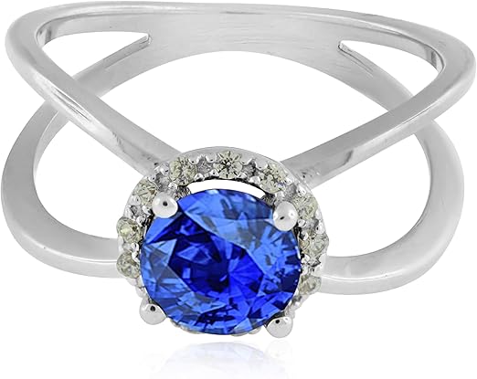 Aonejewelry 0.85 Carat 6MM Round Created Tanzanite And Diamond Ring In 10K Solid Rose, White & Yellow Gold, Best Valentinesday Gift