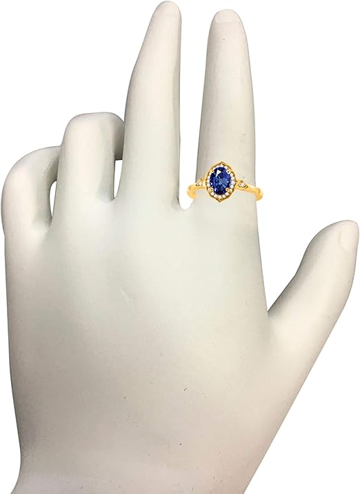 Aonejewelry 0.85 Carat Oval Shape Created Sapphire And Diamond Ring In 10K Solid Rose, White & Yellow Gold, Best Valentinesday Gift