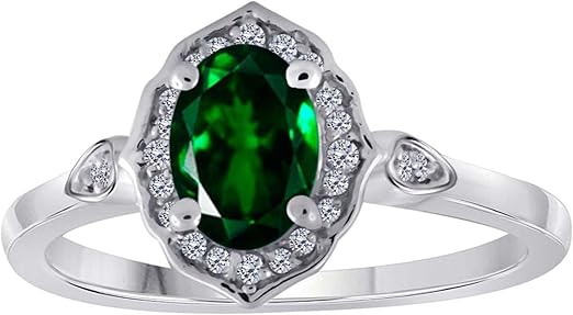 Aonejewelry 0.85 Carat Oval Shape Created Emerald And Diamond Ring In 10K Solid Rose, White & Yellow Gold, Best Valentinesday Gift