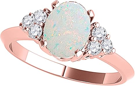 Opal Gemstone Engagement Rings for Women |10K Rose gold 1.53 carat Gray Color Round Cut Prong Setting Genuine Diamond Wedding Jewelry